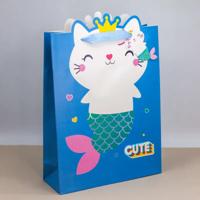 Пакет подарочный (L) "Cute catmermaid", blue (32*42*11.5)