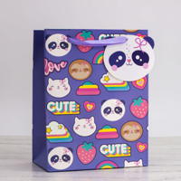 Пакет подарочный (S) "Many cute love", purple (18*23*10)