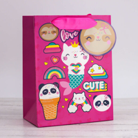 Пакет подарочный (S) "Many cute love", pink (18*23*10)