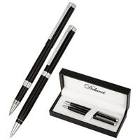 202921 Набор Delucci "Classico": ручка шариковая, 1 мм и ручка-роллер, 0,6 мм, синие, корпус черный, подарочная упаковка