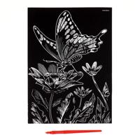 Гравюра "Бабочка на цветке" с металлическим эффектом серебра, А4   