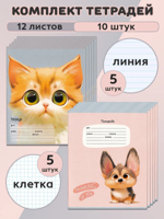 Комплект тетрадей 12 л. в клетку 5 шт и линейку 5 шт