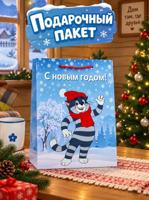 Подарочный пакет (L)"Новогодний котик"/Простоквашино
