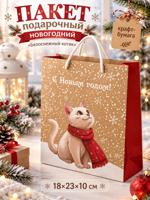 Пакет подарочный из крафт-бумаги "Белоснежный котик" 