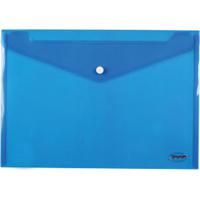 Папка-конверт на кнопке, пластиковая 0,16 мм, прозрачная, голубая, А4