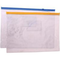 Папка-конверт на молнии, с карманом, пластиковая 0,18 мм, прозрачная, А4