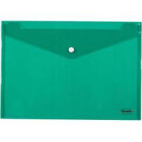 Папка-конверт на кнопке, пластиковая 0,16 мм, прозрачная, зеленая, А4